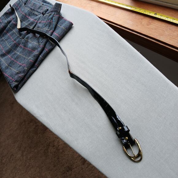 Worthington Vintage Wool Pencil Skirt 16 midi pockets black houndstooth +belt - Picture 15 of 16